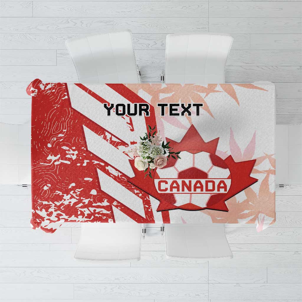 Canada tablecloth in red and white, with 'YOUR TEXT' and bold maple leaf print