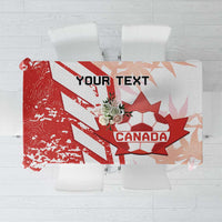 Canada tablecloth in red and white, with 'YOUR TEXT' and bold maple leaf print