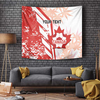 Red and white Canada soccer tapestry with maple leaf ball logo and “Your Text”