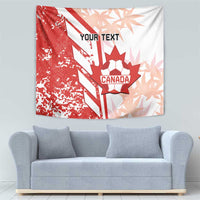 Red and white Canada soccer wall tapestry showing maple leaf ball and “Your Text”