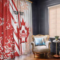 Red and white Canada maple leaf window curtain with centered custom text