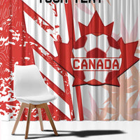 Close-up Canada flag curtain with maple leaf, CANADA label, and custom text