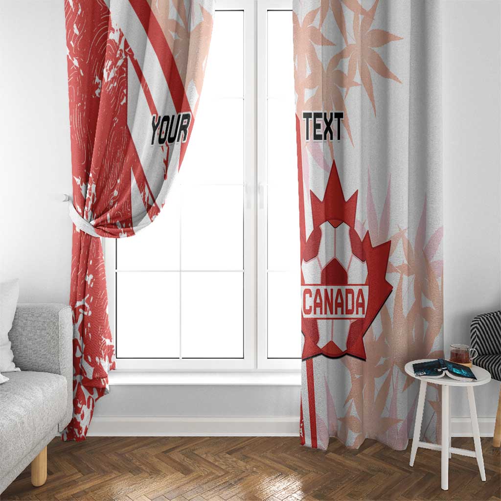 Red and white Canada-themed window curtain with maple leaf and custom text