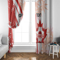 Red and white Canada-themed window curtain with maple leaf and custom text