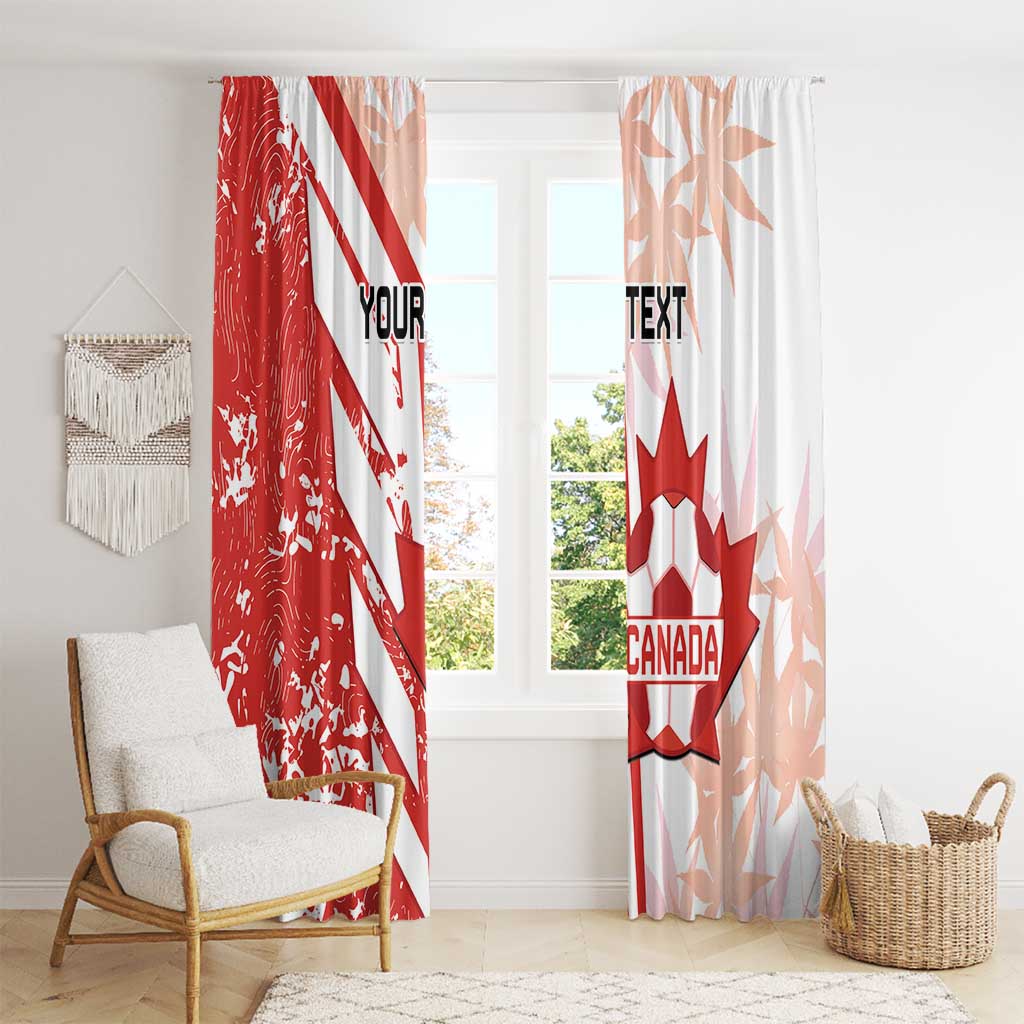 Hanging Canada-themed curtain set in red and white with maple leaf and custom text