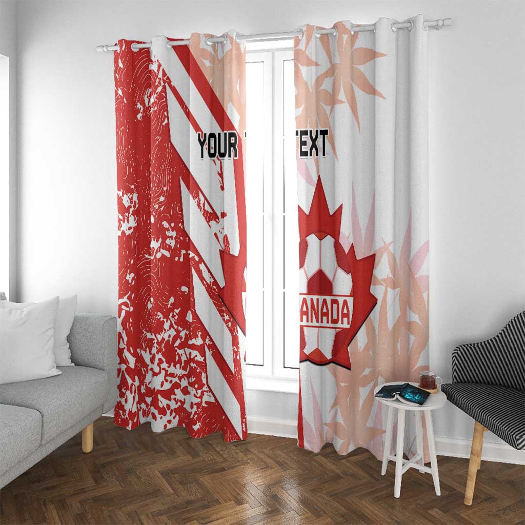 Canada-themed red and white window curtain pair with maple leaf and custom text
