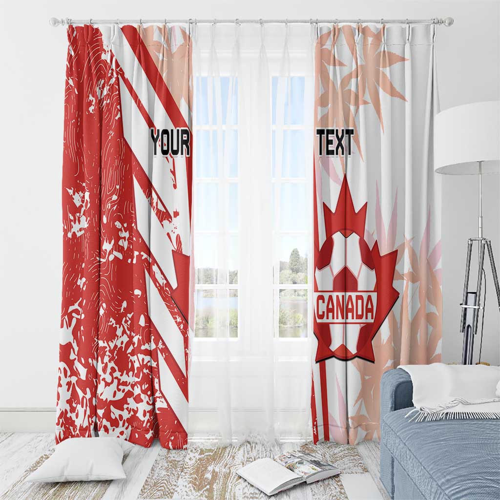 Red and white Canada curtain pair on a rod with maple leaf and custom text