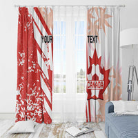 Red and white Canada curtain pair on a rod with maple leaf and custom text