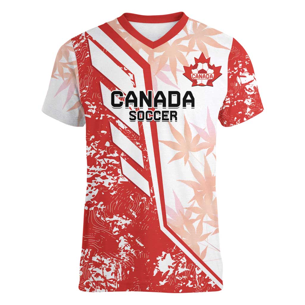 Custom Canada Soccer Women V-Neck T-Shirt Les Rouges Sporty Style - Wonder Print Shop