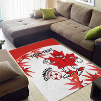 Red and white Canada soccer area rug with mascot, maple leaf, and custom text