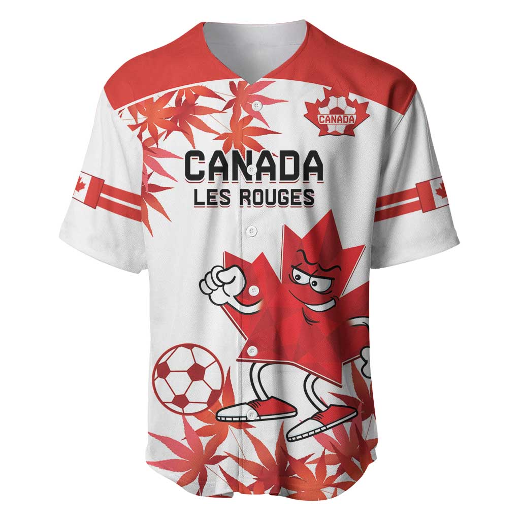 Red and white baseball jersey with Canada Les Rouges crest, mascot and leaf pattern