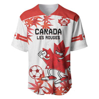 Red and white baseball jersey with Canada Les Rouges crest, mascot and leaf pattern