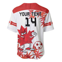 Red and white baseball jersey with mascot, number 14, and maple leaf graphic on back