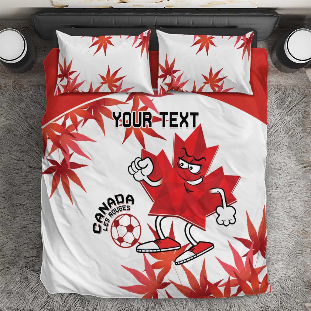 White and red Canada soccer duvet set featuring mascot with leaf patterns