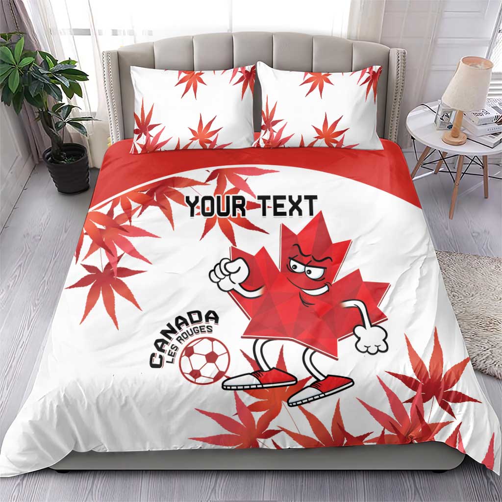 White and red Canada soccer bedding set with maple leaf print and red mascot