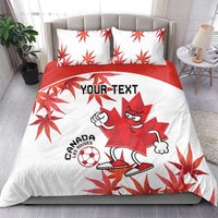 White and red Canada soccer bedding set with maple leaf print and red mascot