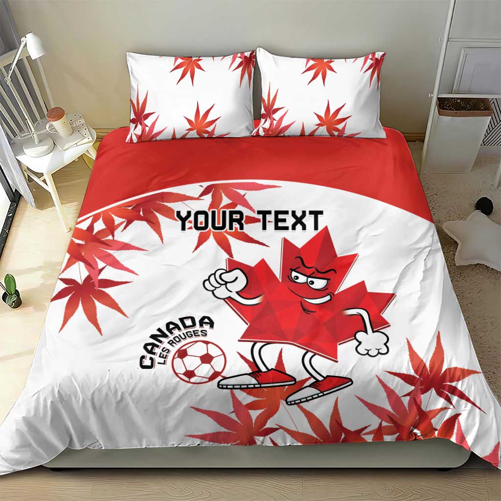 White and red Canada soccer duvet and pillow set with bold red stripe and mascot