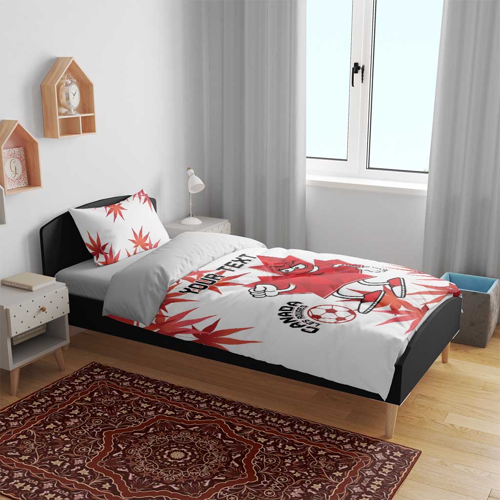 Canada soccer duvet and pillow set in white and red with maple leaf patterns