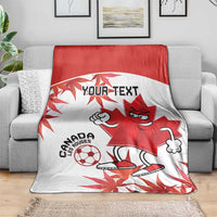 Canada soccer blanket with red-and-white maple leaf mascot graphic and custom text space