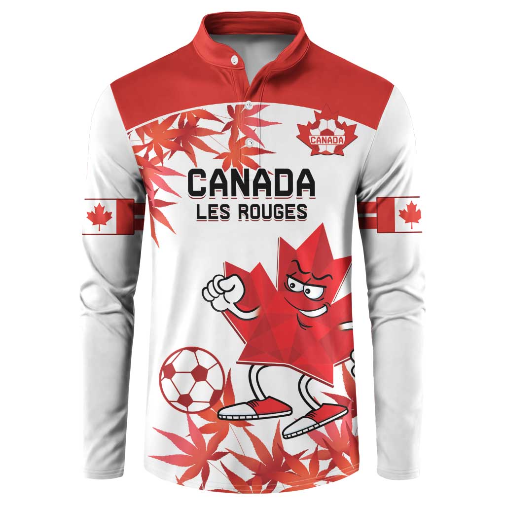 Canada soccer button sweatshirt, red and white with CANADA LES ROUGES print and mascots
