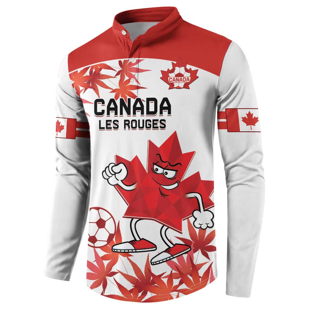 Canada soccer button sweatshirt front with red shoulders, Canada crest, mascots and maple graphics