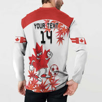 Canada soccer button sweatshirt back on model, YOUR TEXT 19 with red mascot and soccer ball