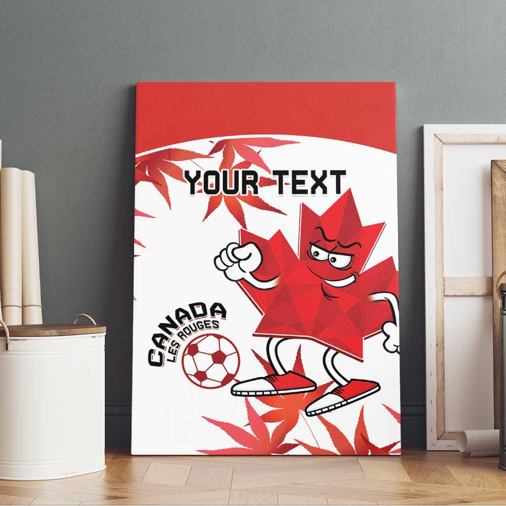 Red and white Canada soccer mascot canvas wall art with glove pose and custom text