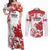 Custom Canada Soccer Couples Matching Off Shoulder Maxi Dress and Long Sleeve Button Shirt Les Rouges Cute Maple Leaf Mascot - Wonder Print Shop