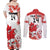 Custom Canada Soccer Couples Matching Off Shoulder Maxi Dress and Long Sleeve Button Shirt Les Rouges Cute Maple Leaf Mascot - Wonder Print Shop