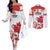 Custom Canada Soccer Couples Matching Off The Shoulder Long Sleeve Dress and Long Sleeve Button Shirt Les Rouges Cute Maple Leaf Mascot