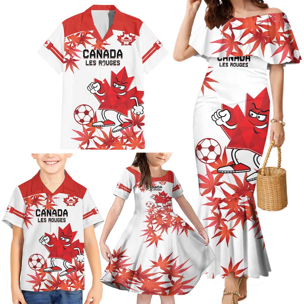 Custom Canada Soccer Family Matching Mermaid Dress and Hawaiian Shirt Les Rouges Cute Maple Leaf Mascot - Wonder Print Shop