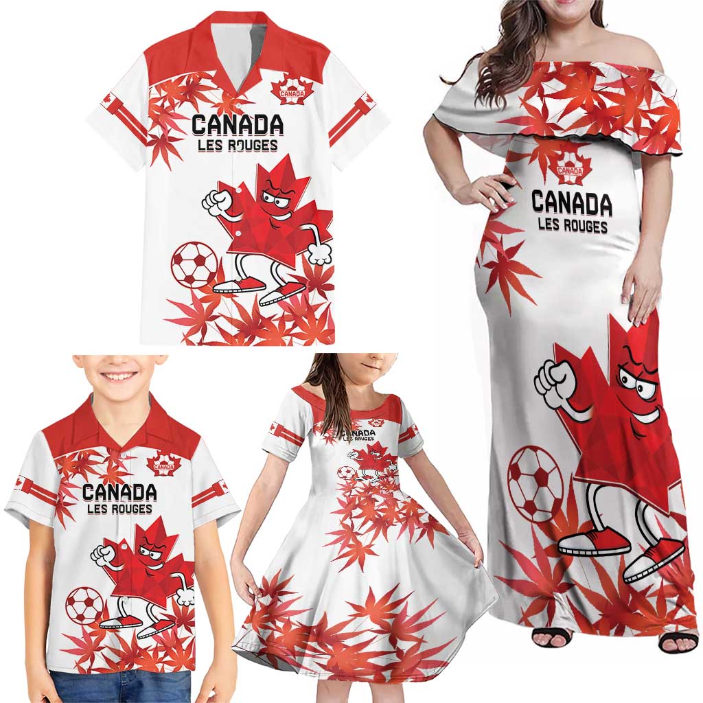 Custom Canada Soccer Family Matching Off Shoulder Maxi Dress and Hawaiian Shirt Les Rouges Cute Maple Leaf Mascot - Wonder Print Shop