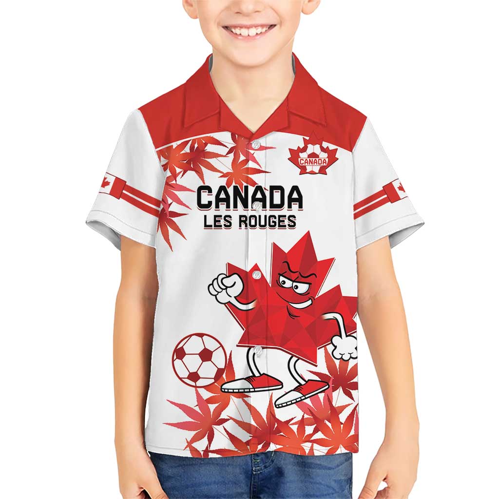 Custom Canada Soccer Kid Hawaiian Shirt Les Rouges Cute Maple Leaf Mascot - Wonder Print Shop