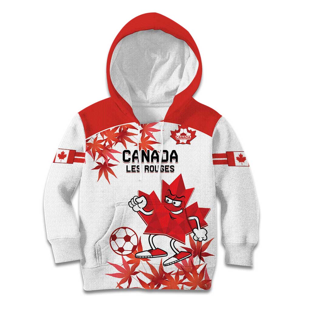 Custom Canada Soccer Kid Hoodie Les Rouges Cute Maple Leaf Mascot - Wonder Print Shop