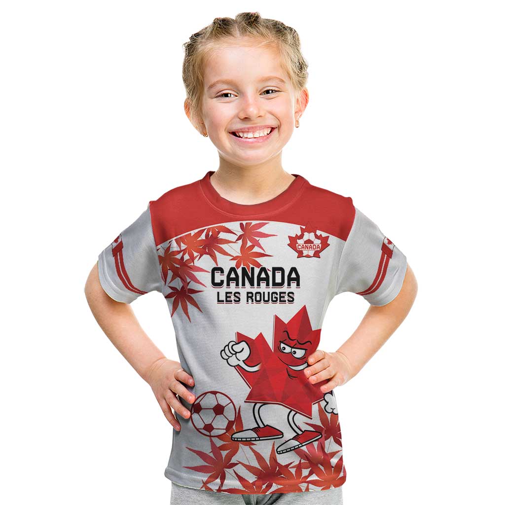 Custom Canada Soccer Kid T Shirt Les Rouges Cute Maple Leaf Mascot - Wonder Print Shop