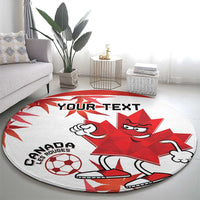 Round Canada soccer mascot carpet, white with red leaf and 'YOUR TEXT' top text.
