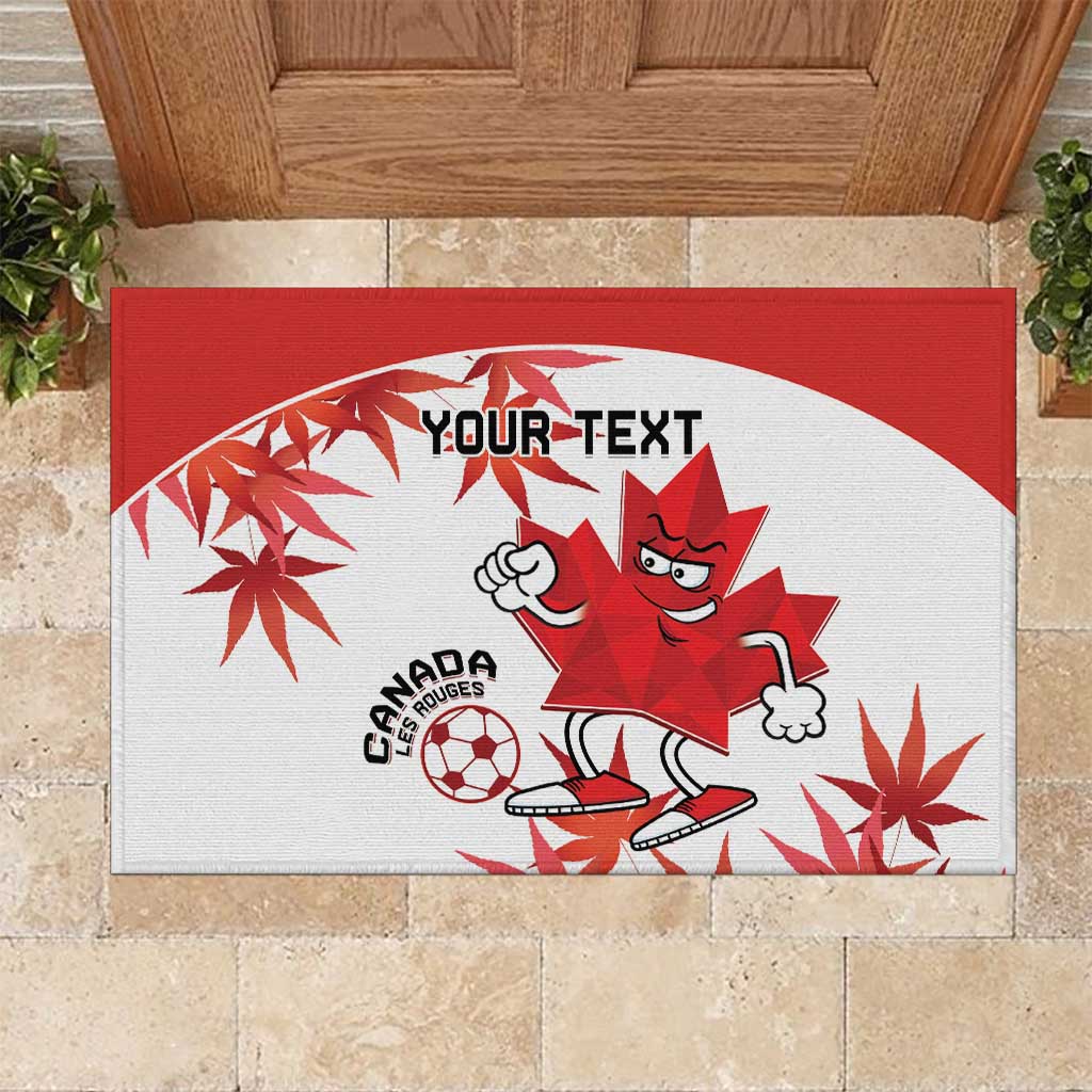 Custom Canada Soccer Rubber Doormat Les Rouges Cute Maple Leaf Mascot - Wonder Print Shop