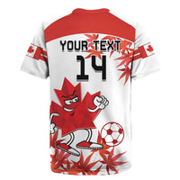 Men's white and red rugby jersey back with 'YOUR TEXT 14' and mascot