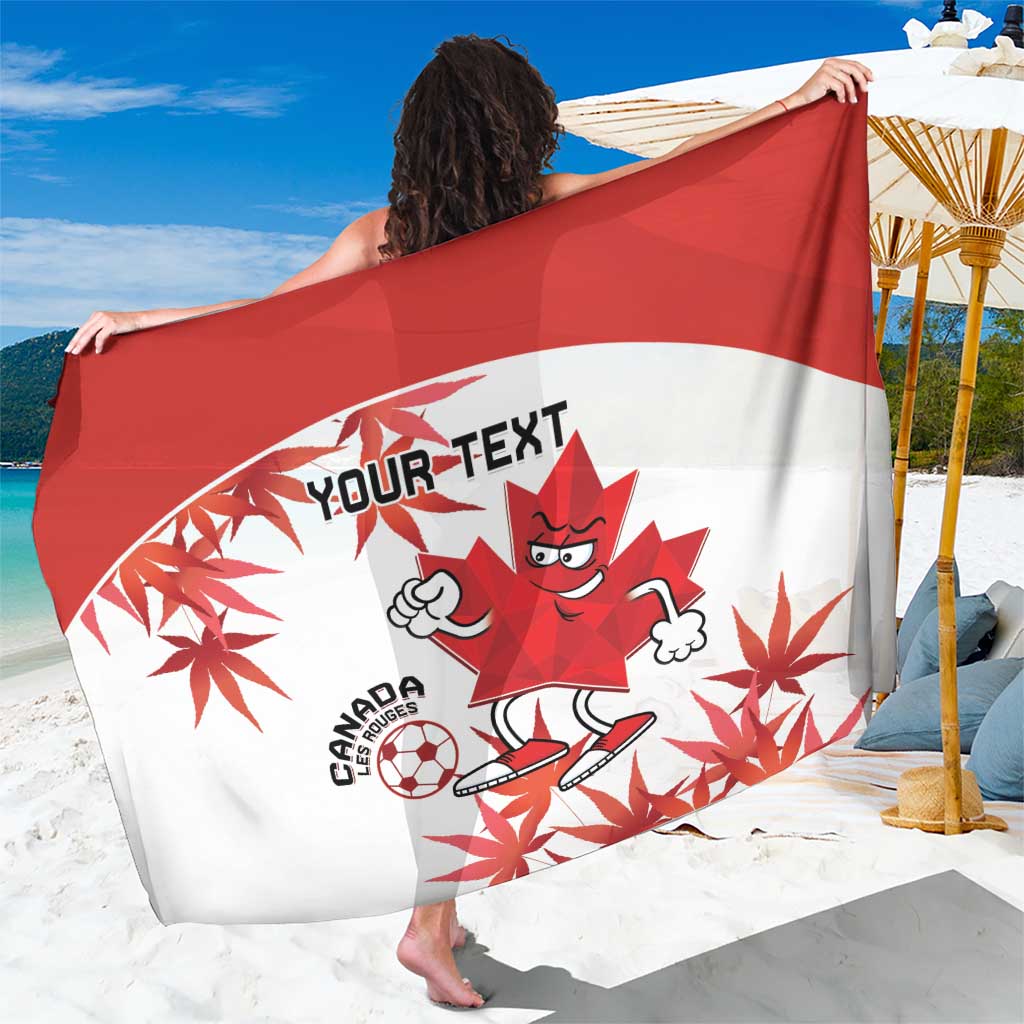 White and red soccer sarong towel with Canada mascot and maple leaf graphic