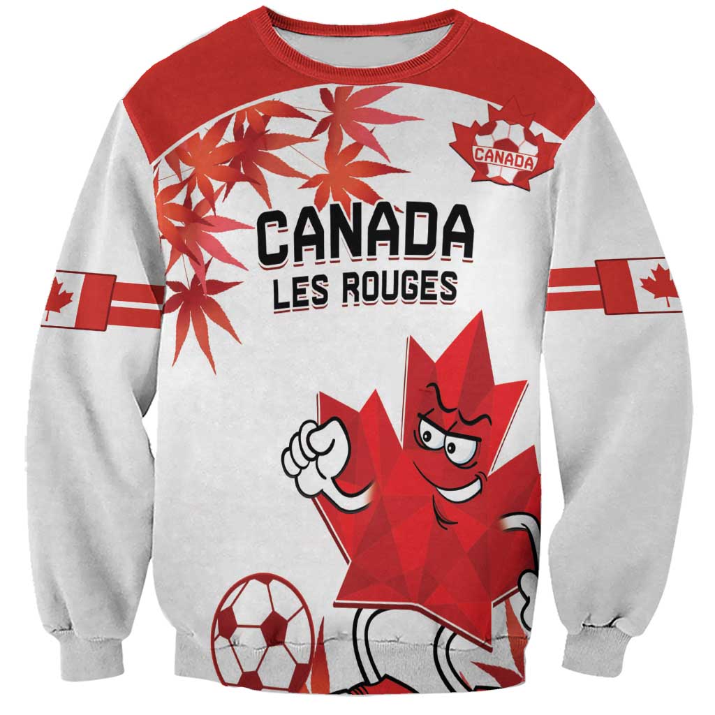 Custom Canada Soccer Sweatshirt Les Rouges Cute Maple Leaf Mascot - Wonder Print Shop