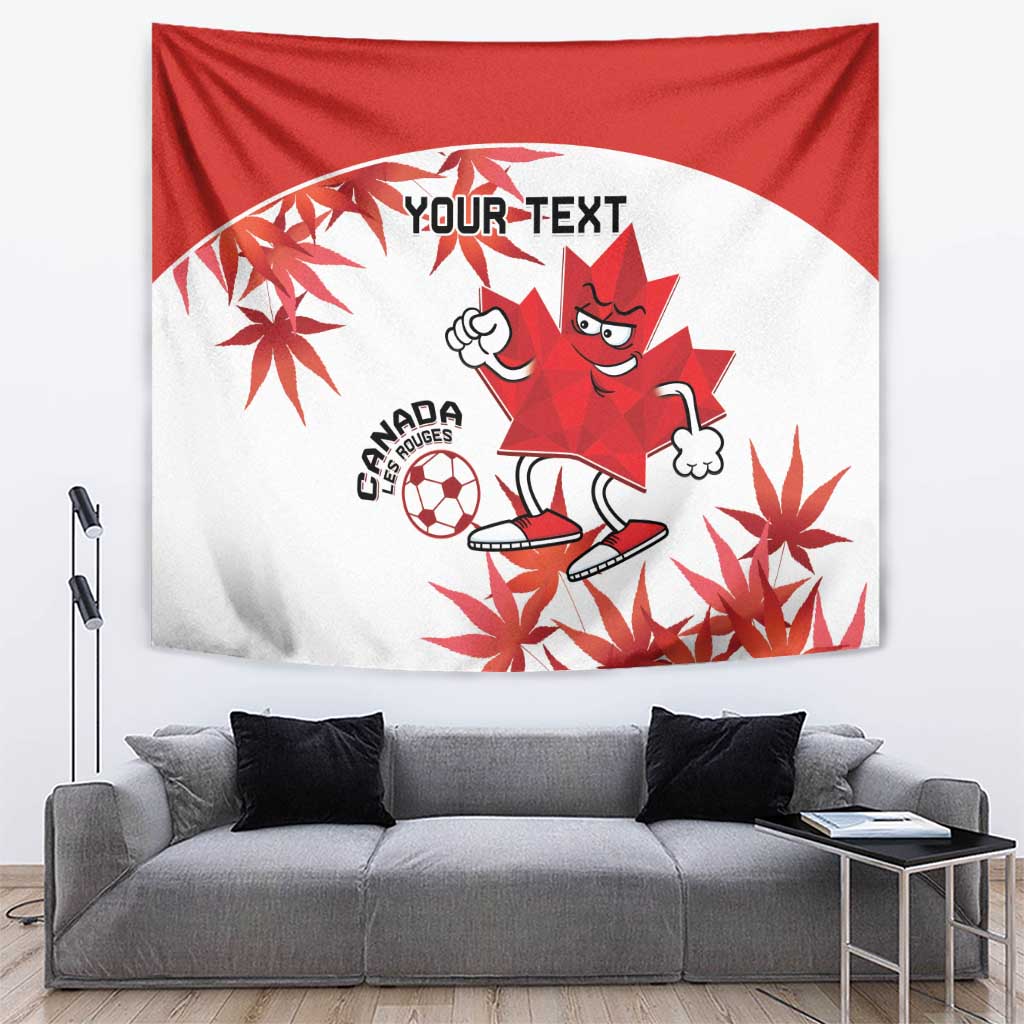 Custom Canada Soccer Tapestry Les Rouges Cute Maple Leaf Mascot - Wonder Print Shop