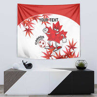 Canada soccer mascot tapestry in red and white with maple leaves and custom text