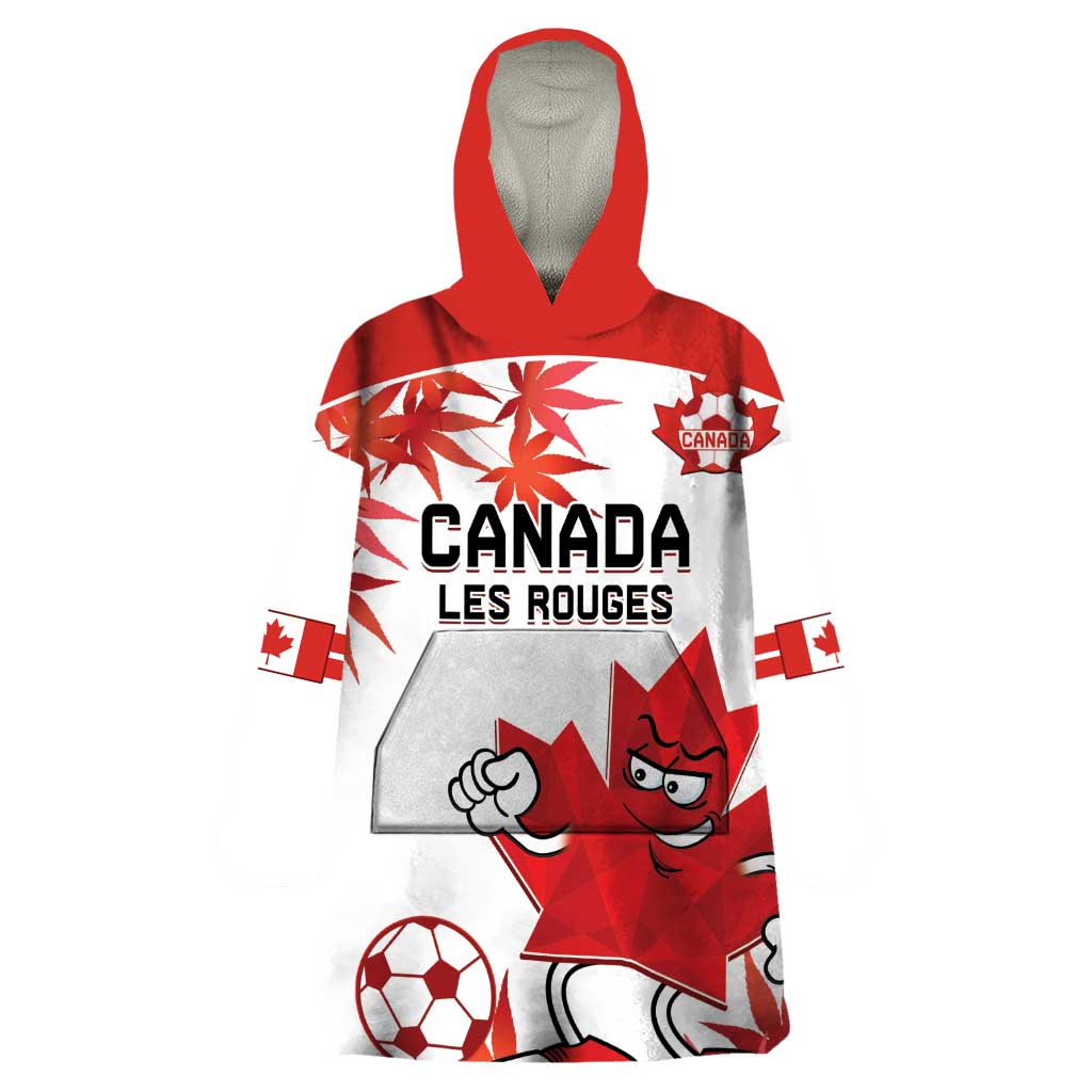 Custom Canada Soccer Wearable Blanket Hoodie Les Rouges Cute Maple Leaf Mascot - Wonder Print Shop