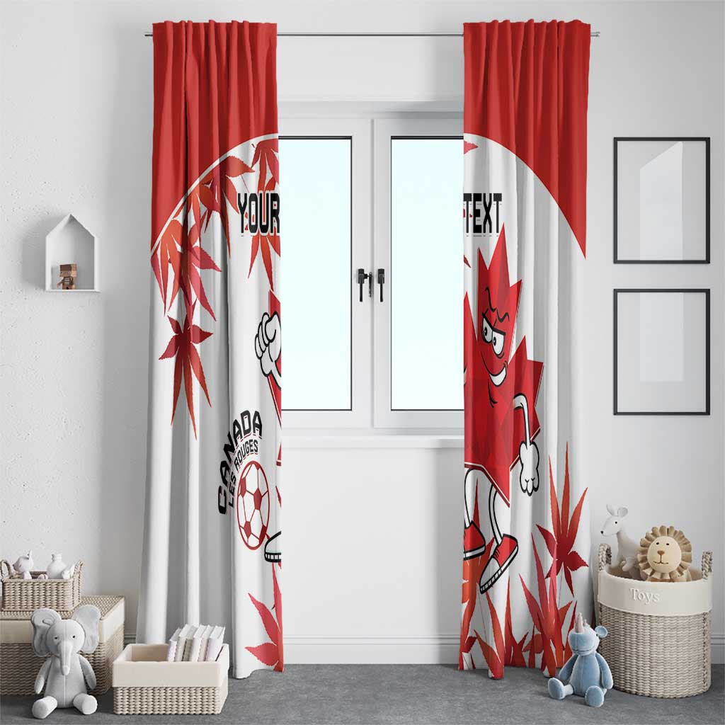 Canada soccer mascot curtain set, red and white panels with maple leaf, ball, and mascot
