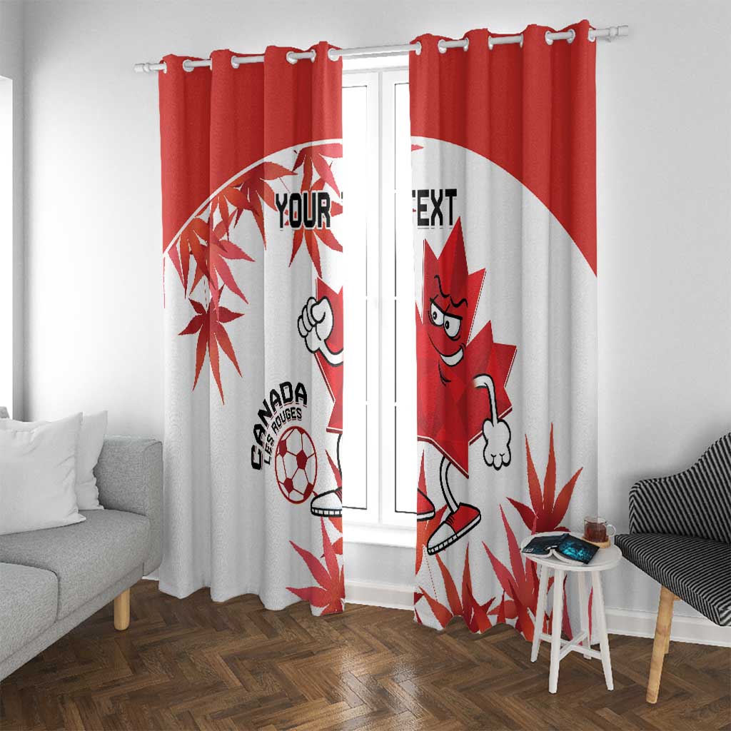 Canada soccer mascot curtain panels with red hooks on top and maple leaf character design