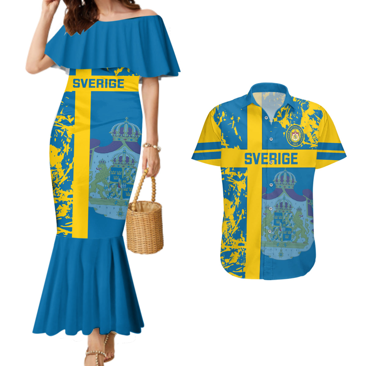 Sweden Football Couples Matching Mermaid Dress and Hawaiian Shirt Come On Sverige 2023 World Cup - Wonder Print Shop