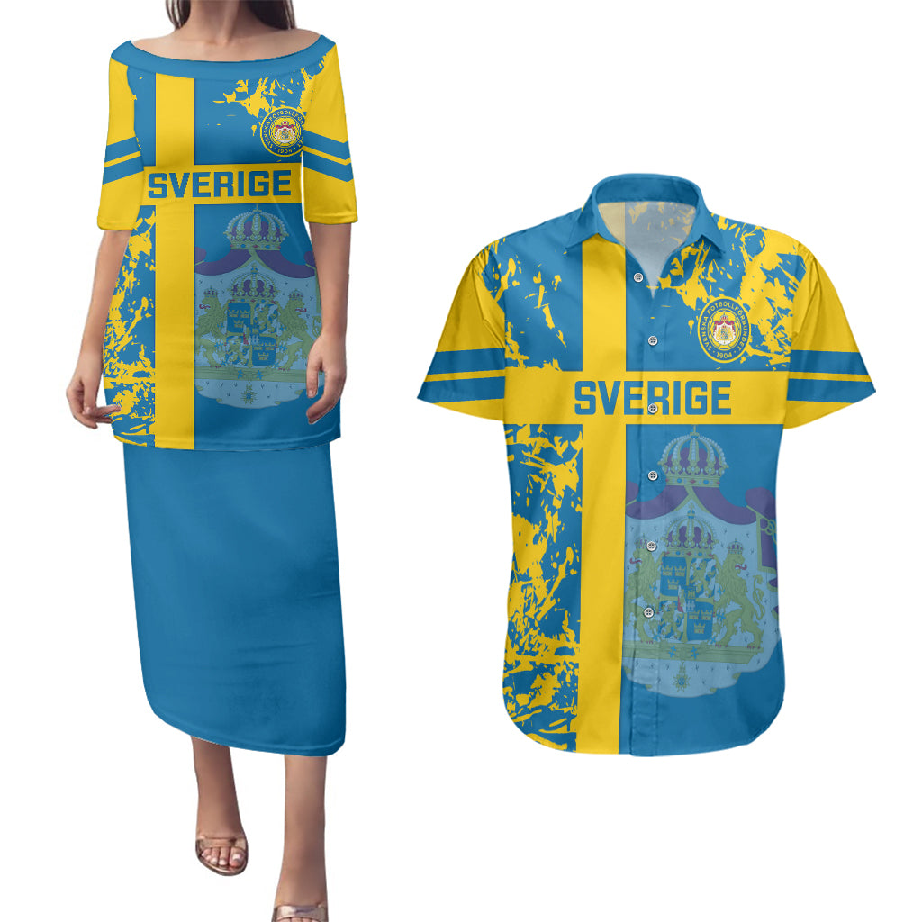 Sweden Football Couples Matching Puletasi Dress and Hawaiian Shirt Come On Sverige 2023 World Cup - Wonder Print Shop