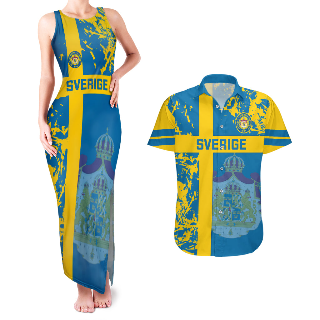 Sweden Football Couples Matching Tank Maxi Dress and Hawaiian Shirt Come On Sverige 2023 World Cup - Wonder Print Shop