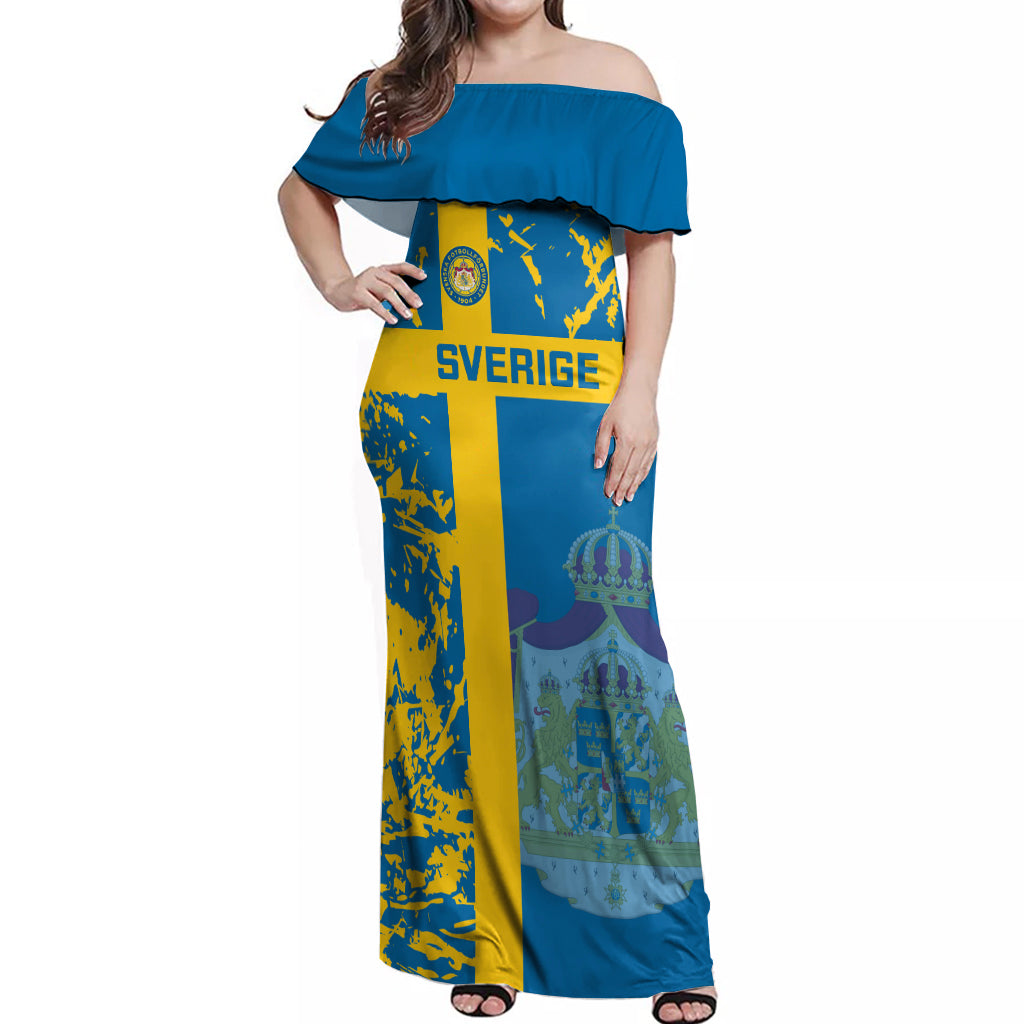 Sweden Football Off Shoulder Maxi Dress Come On Sverige 2023 World Cup - Wonder Print Shop