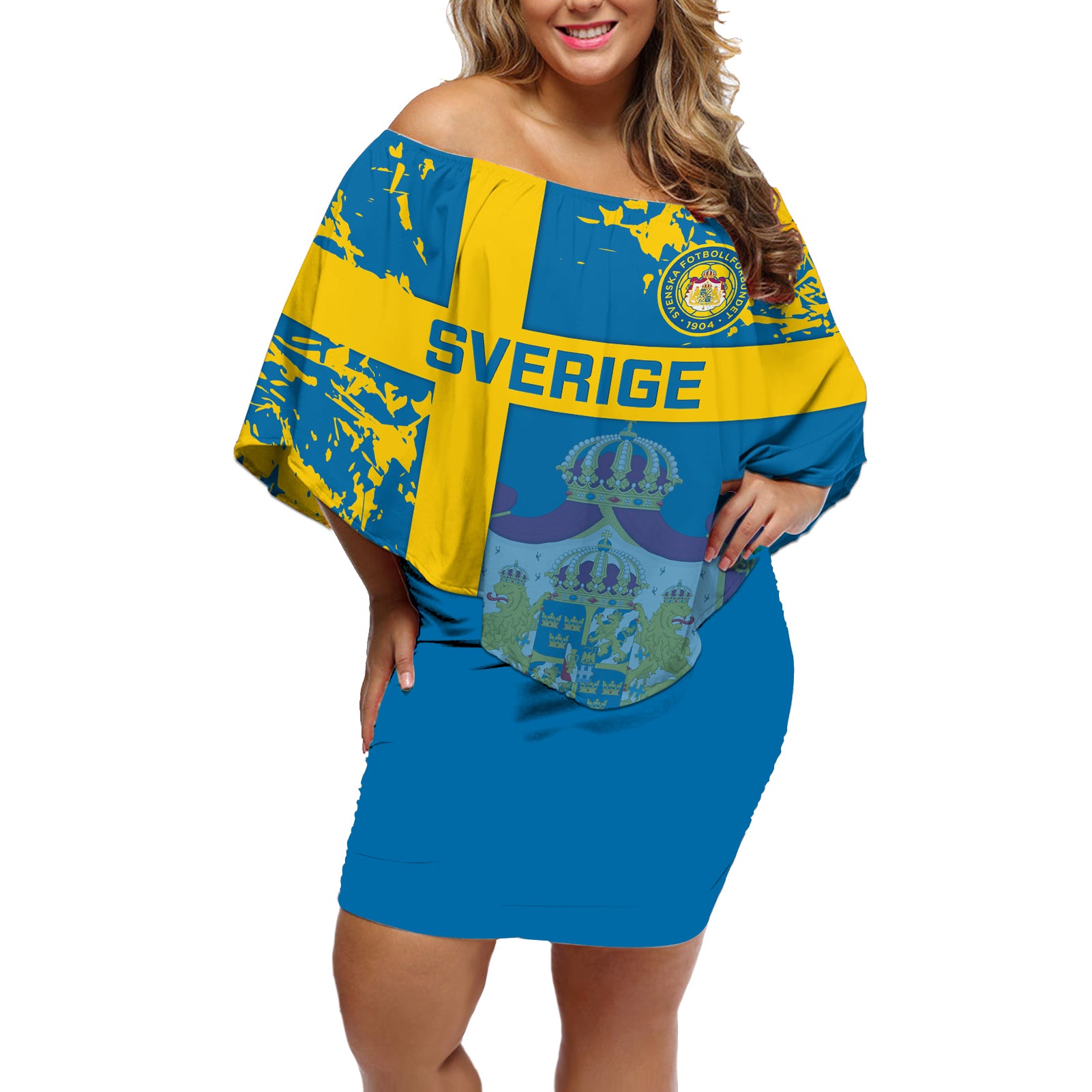 Sweden Football Off Shoulder Short Dress Come On Sverige 2023 World Cup - Wonder Print Shop